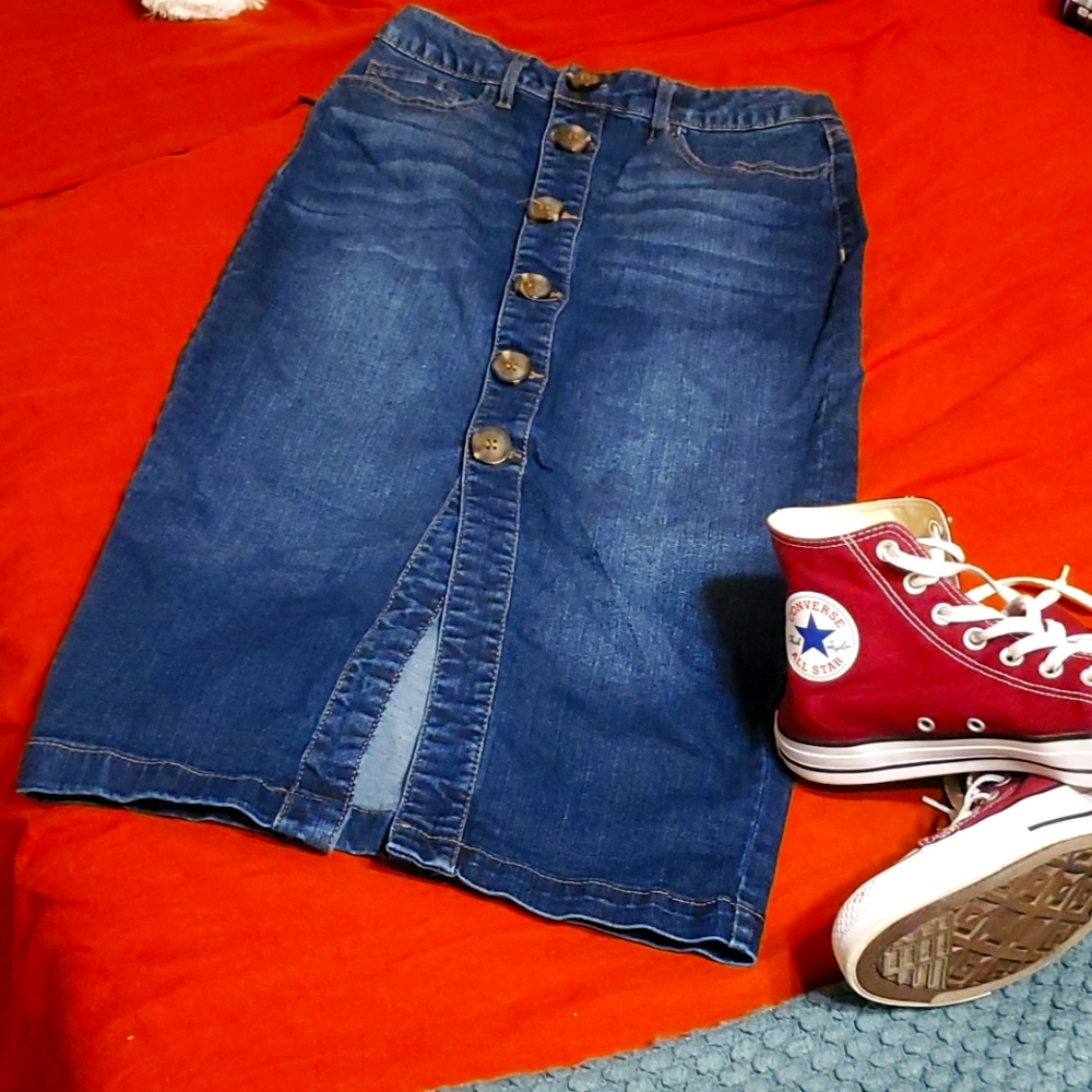 Button Down Denim Skirt